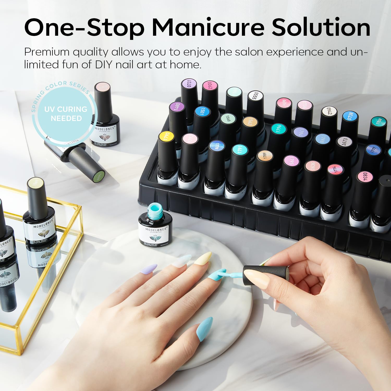 Modelones 24Pcs Gel Nail Polish Set, 20 Colors Spring Pastel Gel Polish Set Easter Macaron Colors with Glitter & Glossy & Matte Top + Base Coat Soak Off LED Nail Art Kit Salon at Home - Image 9