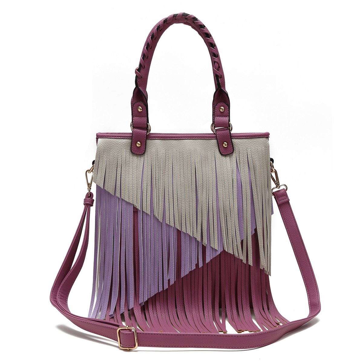 Metallic Fringe Tote Bag in Purple