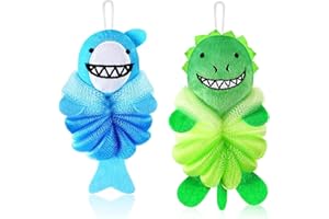 2 Pcs Bath Loofahs Kids Toddler Cute Cartoon Bath Sponges Loofah Pouf Body Scrubber Mesh Sponges for Children Shower Washing 