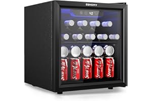 EUHOMY 48 Can Beverage Refrigerator cooler-Mini Fridge Glass Door for Beer Drinks Wines, Countertop Beverage Fridge with Adjustable Shelves Blue LED for Home/Office/Dorm/Bar, 1.3 cu.ft