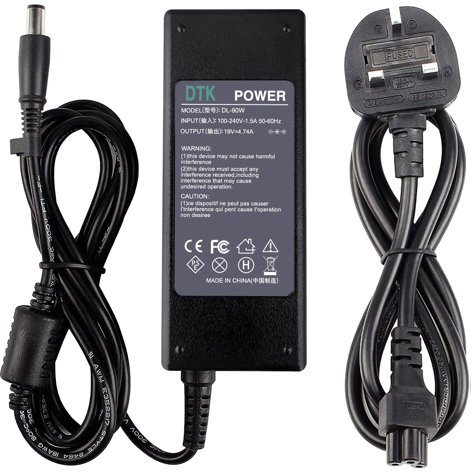 DTK 19V 4.74A 90W Laptop Charger for HP Notebook Computer PC Power Cord Supply Lead AC Adapter Pavilion Envy Probook EliteBook ZBook Mini Compaq series Connector:7.4 x 5.0mm