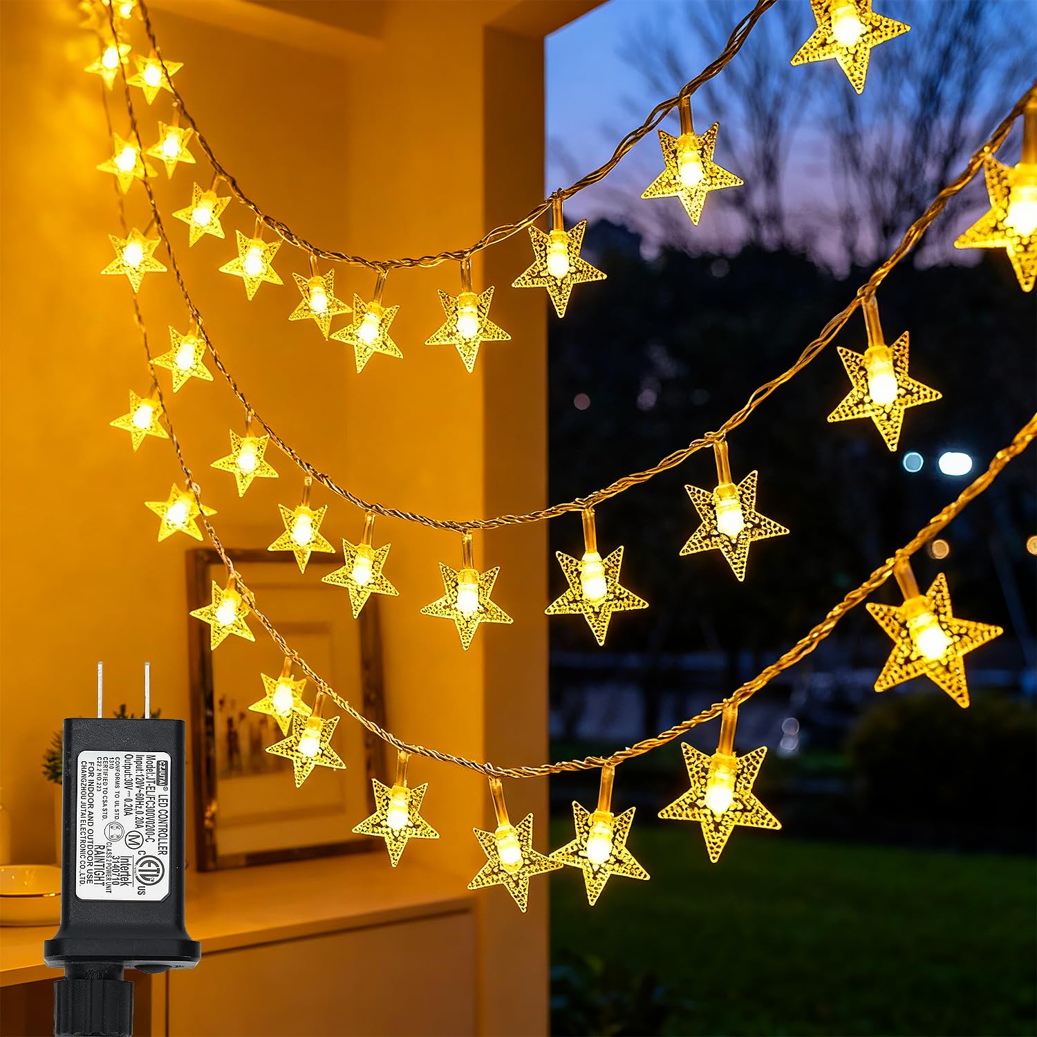 Photo 1 of Twinkle Star 100 LED Star String Lights, 33FT Plug in Fairy String Lights Waterproof for Bedroom Decor, Indoor, Outdoor, Wedding Party, Christmas Tree, New Year, Ramadan, Warm White
