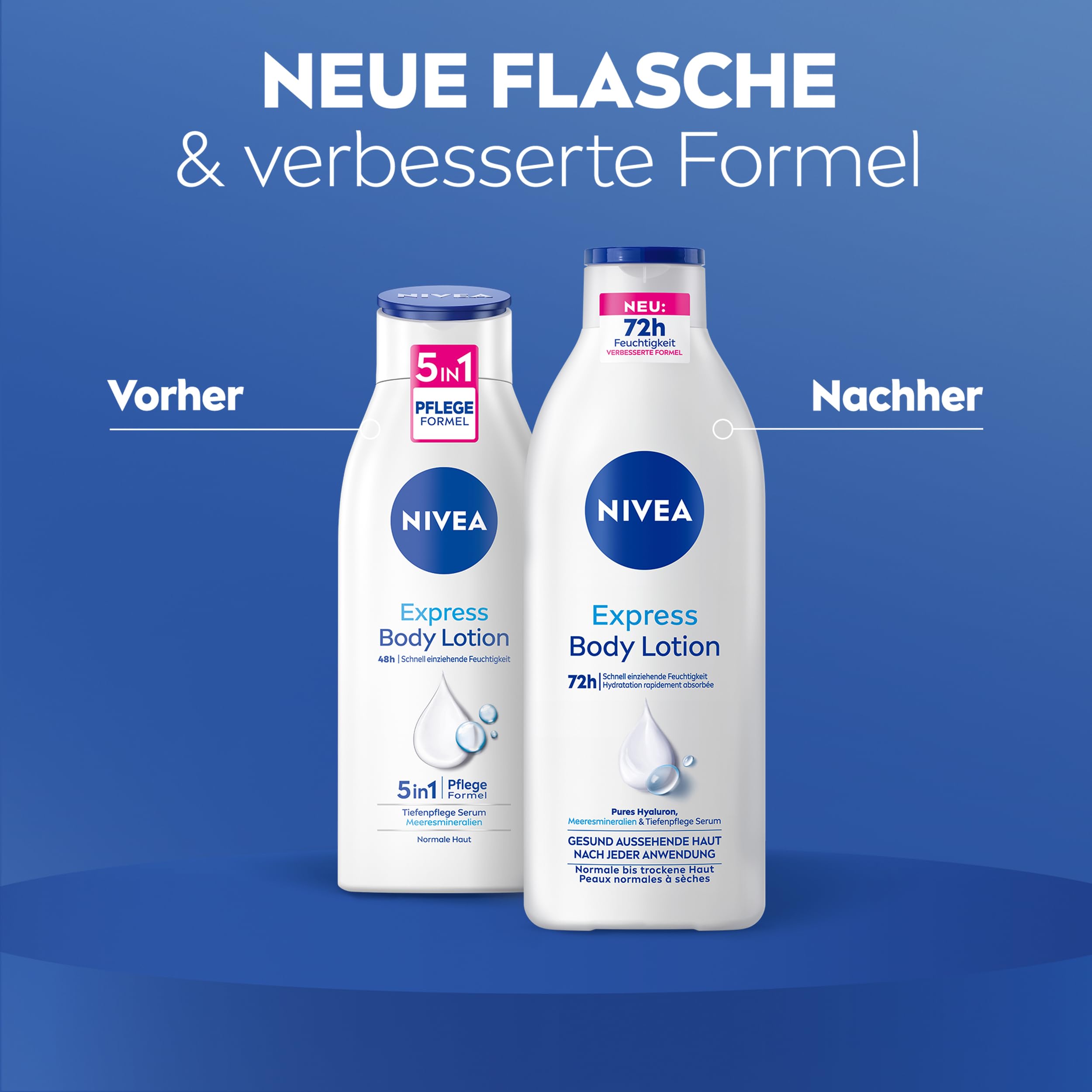 NIVEA Express Body Lotion, extra schnell einziehende Körperlotion, Körpercreme mit purem Hyaluron, Meeresmineralien und NIVEA Tiefenpflege Serum (400 ml) 3
