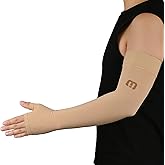 MGANG Lymphedema Compression Arm Sleeve with Gauntlet for Women Men, Opaque, 15-20 mmHg Medical Graduated Compression Full Arm Support, Thumb Lymph Edema Arm Sleeve, Pain Relief, Arthritis, Beige XL