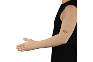 MGANG Lymphedema Compression Arm Sleeve with Gauntlet for Women Men, Opaque, 15-20 mmHg Medical Graduated Compression Full Arm Support, Thumb Lymph Edema Arm Sleeve, Pain Relief, Arthritis, Beige M