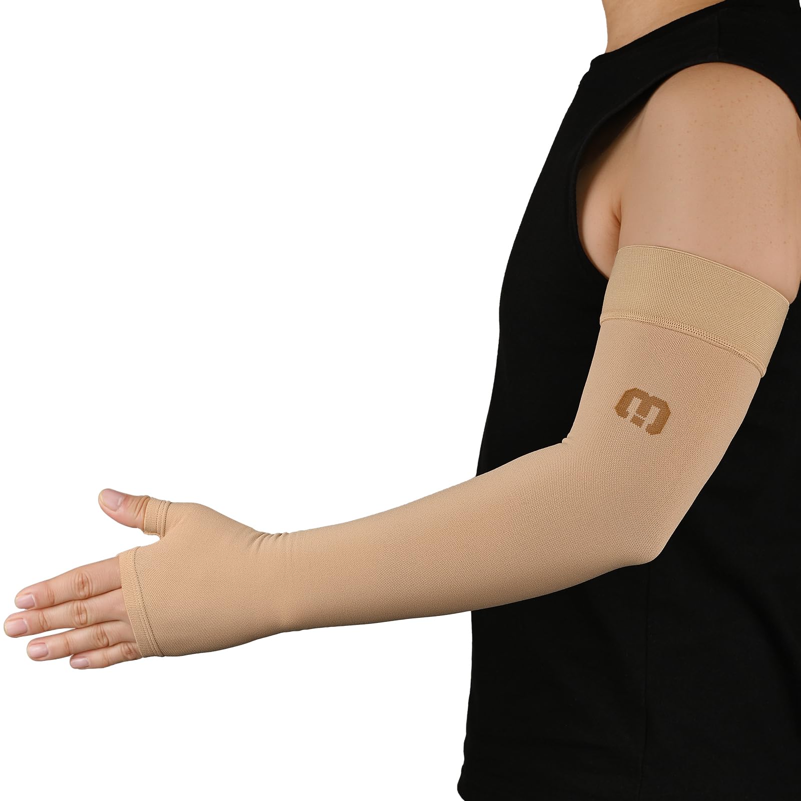 Photo 1 of MGANG Medical Compression Arm Sleeve with Gauntlet - 15-20mmHg Graduated Full Arm Support for Lymphedema, Comfortable Arm Brace for Women Men, Edema, Arthritis, Pain Relief, Bursitis, Golf, Beige M