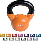 SPRI Kettlebell Weights Deluxe Cast Iron Vinyl Coated Comfort Grip Wide Handle Color Coded Kettlebell Weight Set