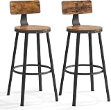 VASAGLE Bar Stools Set of 2 with Backrest 73 cm Tall Industrial Rustic Brown