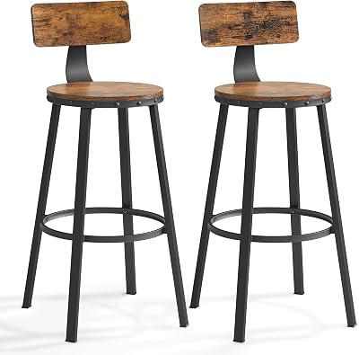 VASAGLE Bar Stools Set of 2 with Backrest 73 cm Tall Industrial Rustic Brown
