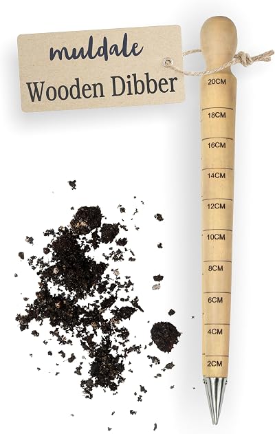 Muldale Garden Dibber Tool Beechwood Steel Seed Planter 20cm Planting Bulb Hole