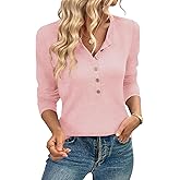 TICTICMIMI Women's Button Down Shirts Long Sleeve Henley Tops Casual Tunic Blouse