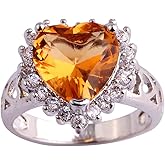 Psiroy Women's 925 Sterling Silver Plated Simulated Rainbow Topaz Heart Halo Wedding Ring