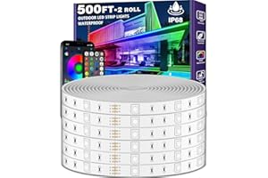 LETIANPAI 500ft Outdoor LED Strip Lights Waterproof,IP68 Outside Led Light Strips Waterproof with App and Remote,Music Sync RGB Exterior Led Rope Lights with Self Adhesive Back for Roof,Deck,Balcony