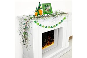 TISEMENT St Patricks Day Garland for Mantel, 6FT Spring Garland Table Centerpiece, Green Shamrock Garland and Berry Garland for Party St Patrick's Day Decorations.