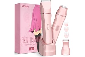 Bikini Trimmer for Women, Dovety 3 in 1 Painless Electric Razors for Women, Rechargeable Pubic Hair Trimmer Electric Shaver for Legs Body Facial Hair, IPX7 Waterproof, Ceramic Blade, USB Charge Dock