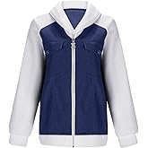 DMOYALA Denim Jacket for Women Fall Trendy Patchwork Jean Jacket Casual Long Sleeve Mock Neck Denim Coat with Pockets