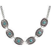 MINACHI Boho Vintage Floral Created Turquoise Necklace Choker, Old Fashion Jewelry for Women