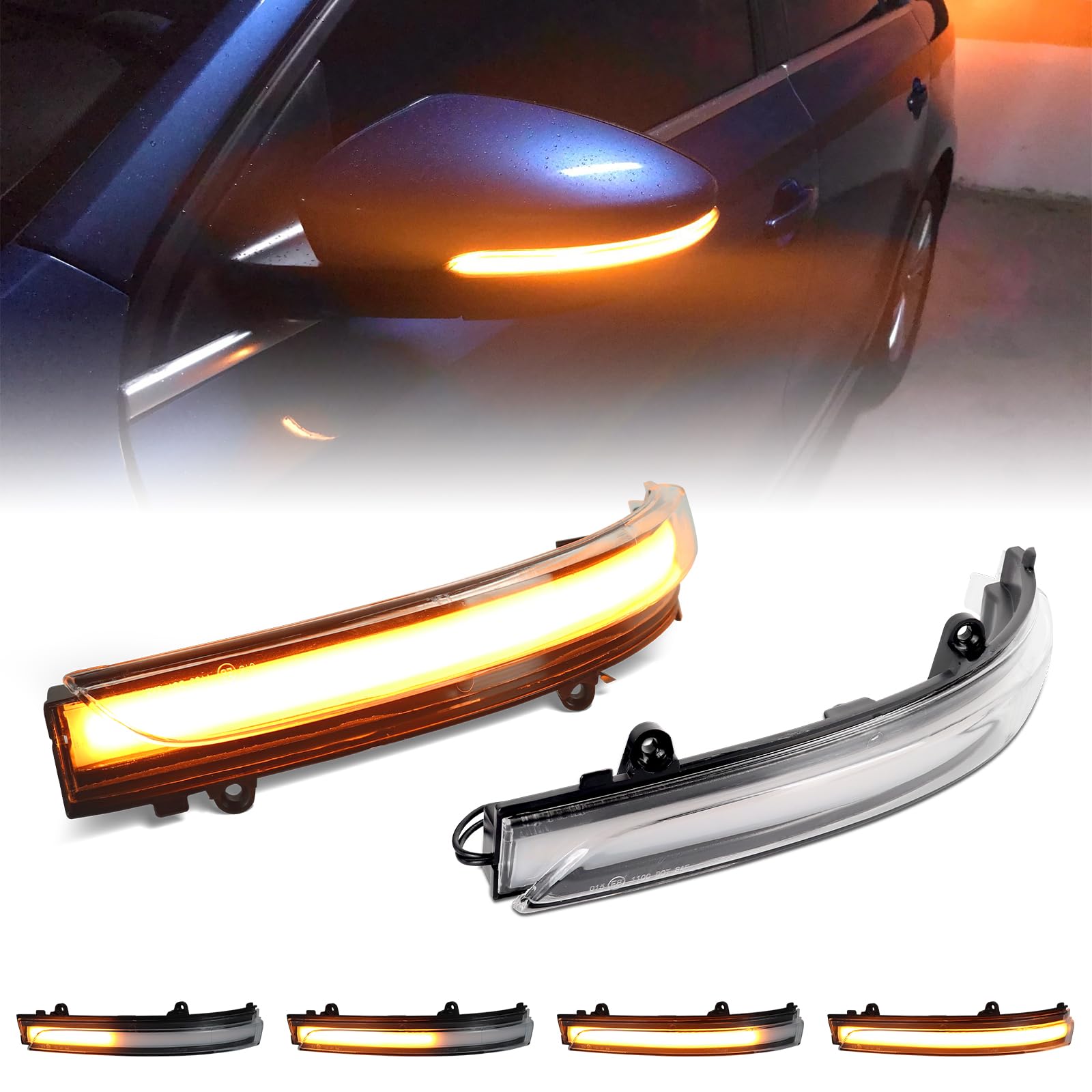 Photo 1 of FetonAuto Dynamic Sequential Led Side Mirror Turn Signal Lights Indicator for 2011-2018 Volkswagen Jetta MK6 SE, for 2012-2019 VW Beetle, Clear Lens