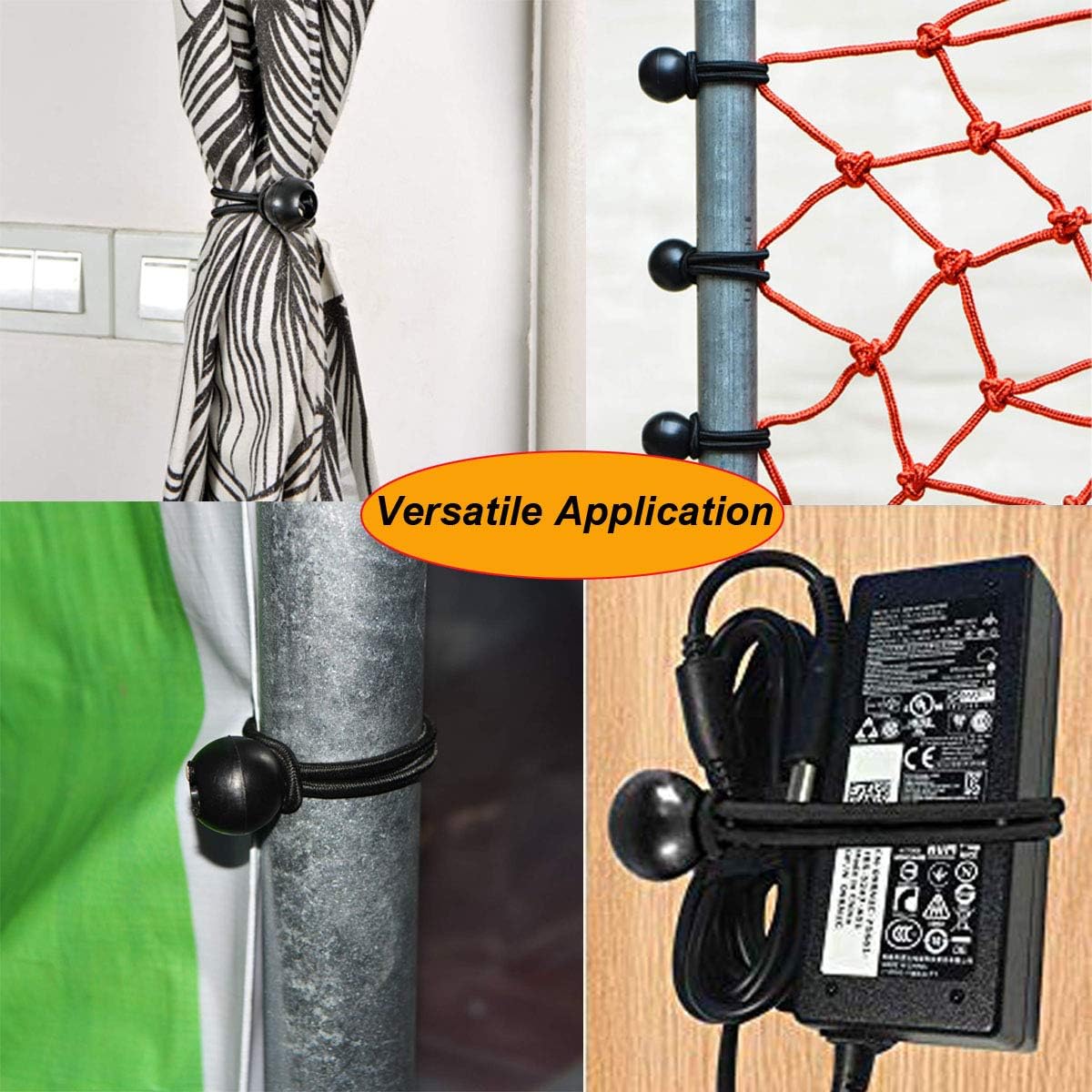 Ball Bungee Cords 50 Packs, 5 Inch Black Tie Down Cords for Tarp, Canopy Shelter, Wall Pipe, UV Resistant - - 