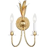 Maxim Lighting Paloma 2-Light Wall Sconce | Gold Leaf Finish | Biophilic Design with Iron Feather Plumes & Floral Bobeches | 