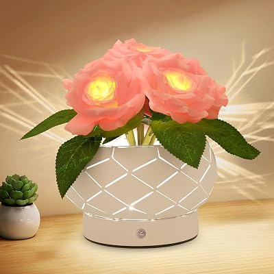 Lampada touch a forma di fiore di girasole, lampada da tavolo senza fili ricaricabile, 3 colori, dimmerabile,regalo per la mamma per San Valentino, festa della mamma (Rose-6)
