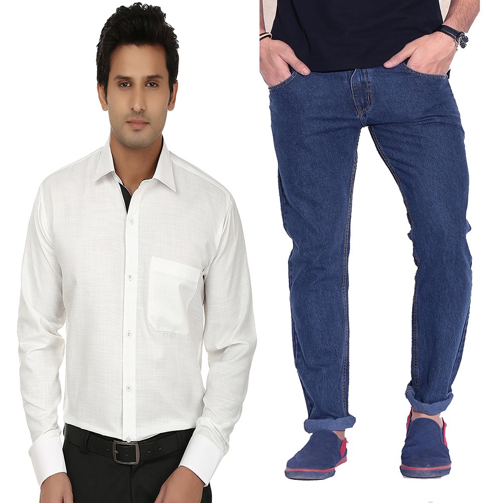 white shirt and blue jeans for mens