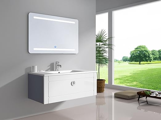 Oimexgmbh Design Badmobel Set Nika Weiss Grau Hochglanz Waschtisch 90cm Inkl Armatur Led Spiegel Badezimmermobel Set Mit Waschbecken Amazon De Kuche Haushalt