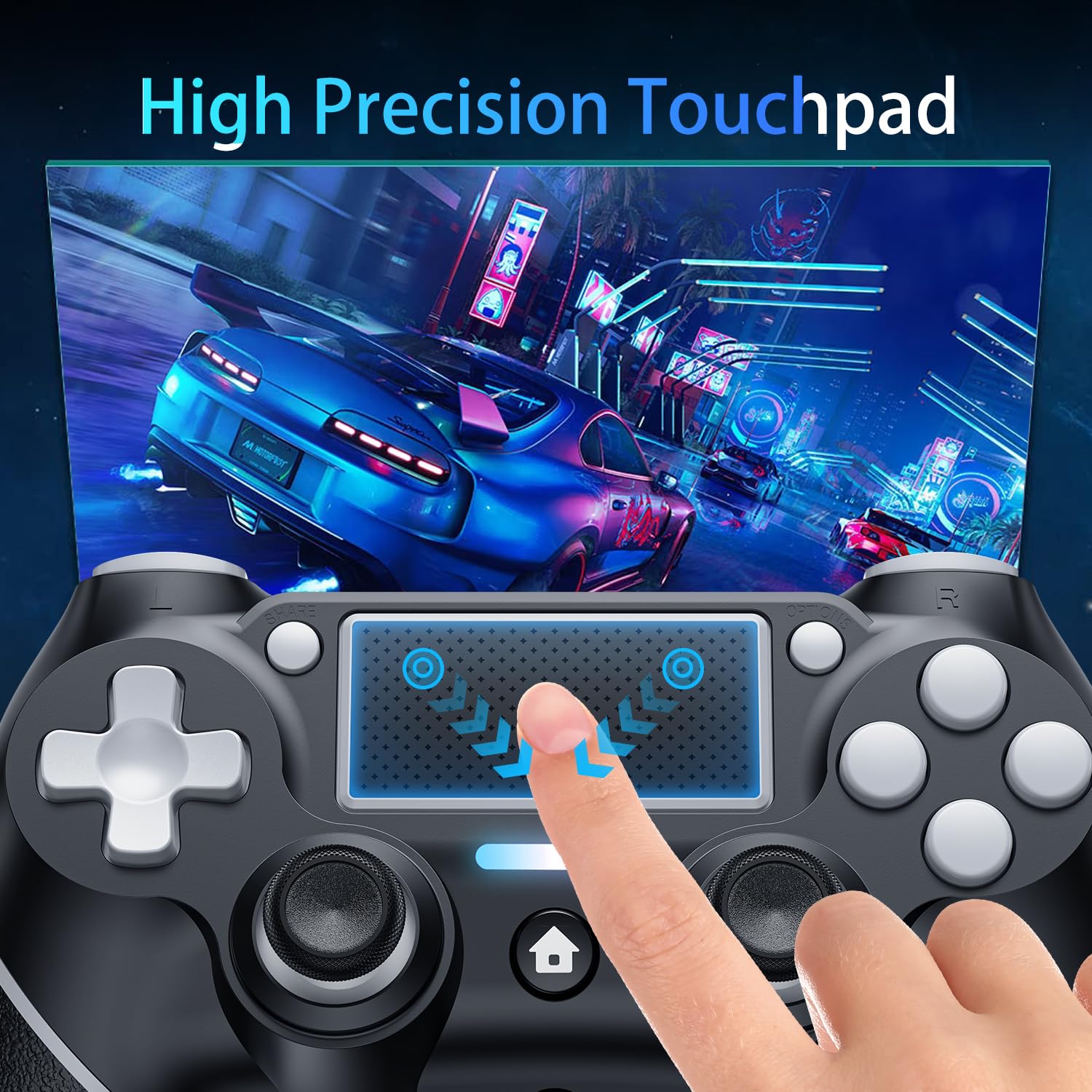 2 Pack wireless controller for P4, wireless controller for p4/pro/slim/pc, with Non-Slip Grip, dual vibration, Turbo, type-c port (Midnight Black * 2)