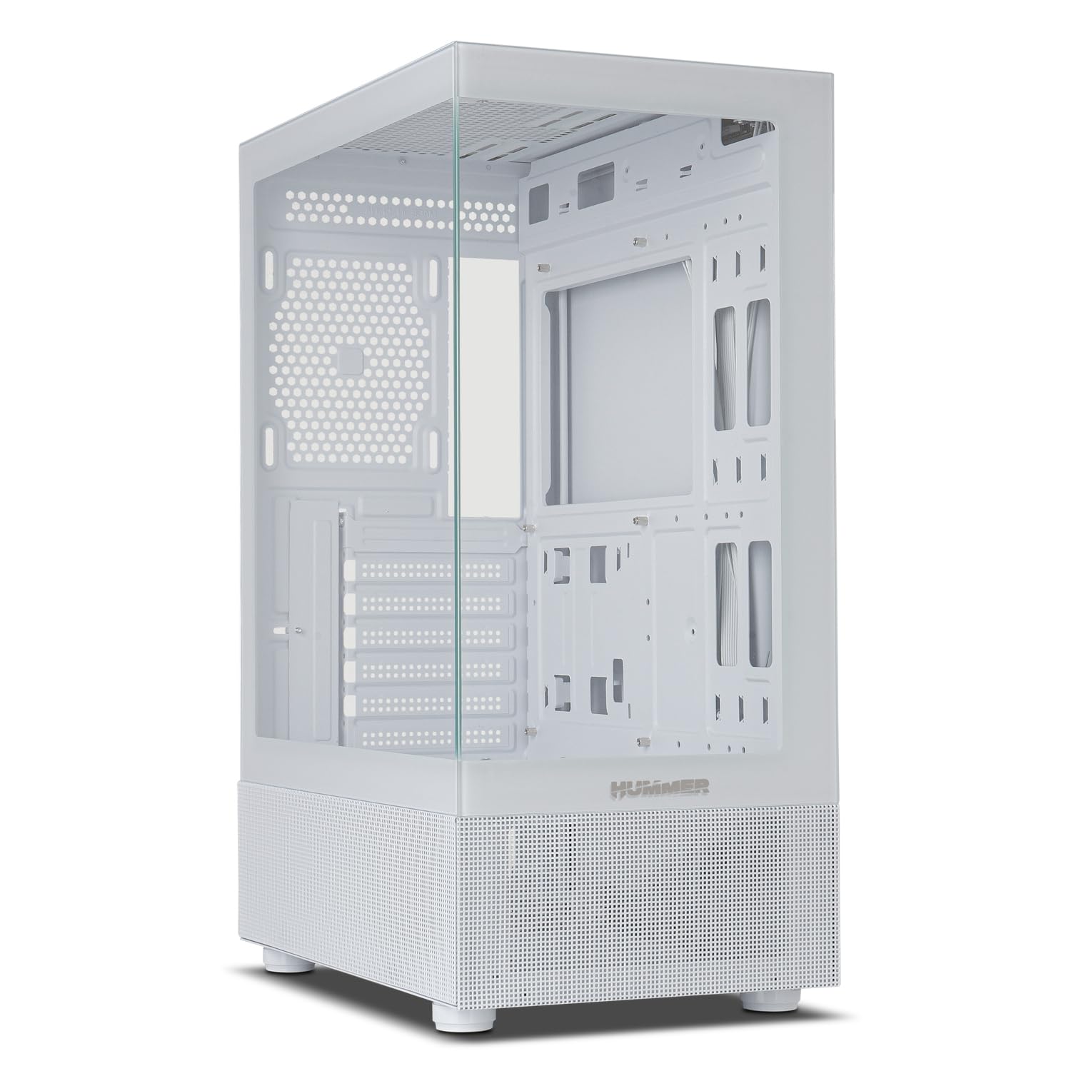 NOX Xtreme Products Hummer Vision White – ATX/Micro ATX Mid-Tower mit Front- und Seitenpanel aus gehärtetem Glas, Platz für 5 Lüfter, unterstützt Grafikkarten bis 300 mm, USB 3.0, Weiß