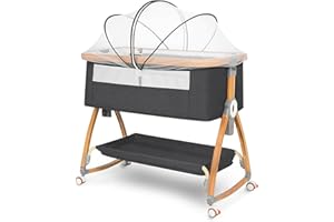 Komcot Baby Bassinet, Bedside Bassinet for Baby, 6 Height Adjustable Baby Bed, 3 in 1 Bassinet Bedside Sleeper with Wheels, Mosquito Net, Portable Bedside Crib for Infant/Baby/Newborn (Deep Grey)