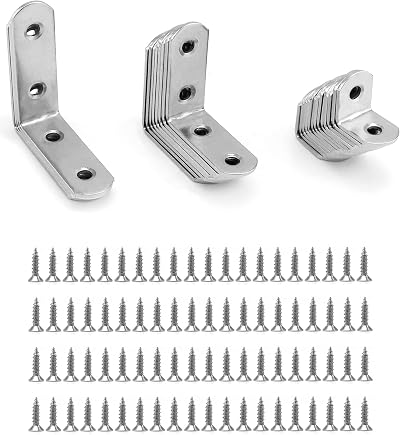 QWORK Stainless Steel L Brackets Corner Brace Set 28pcs Furniture Fixation