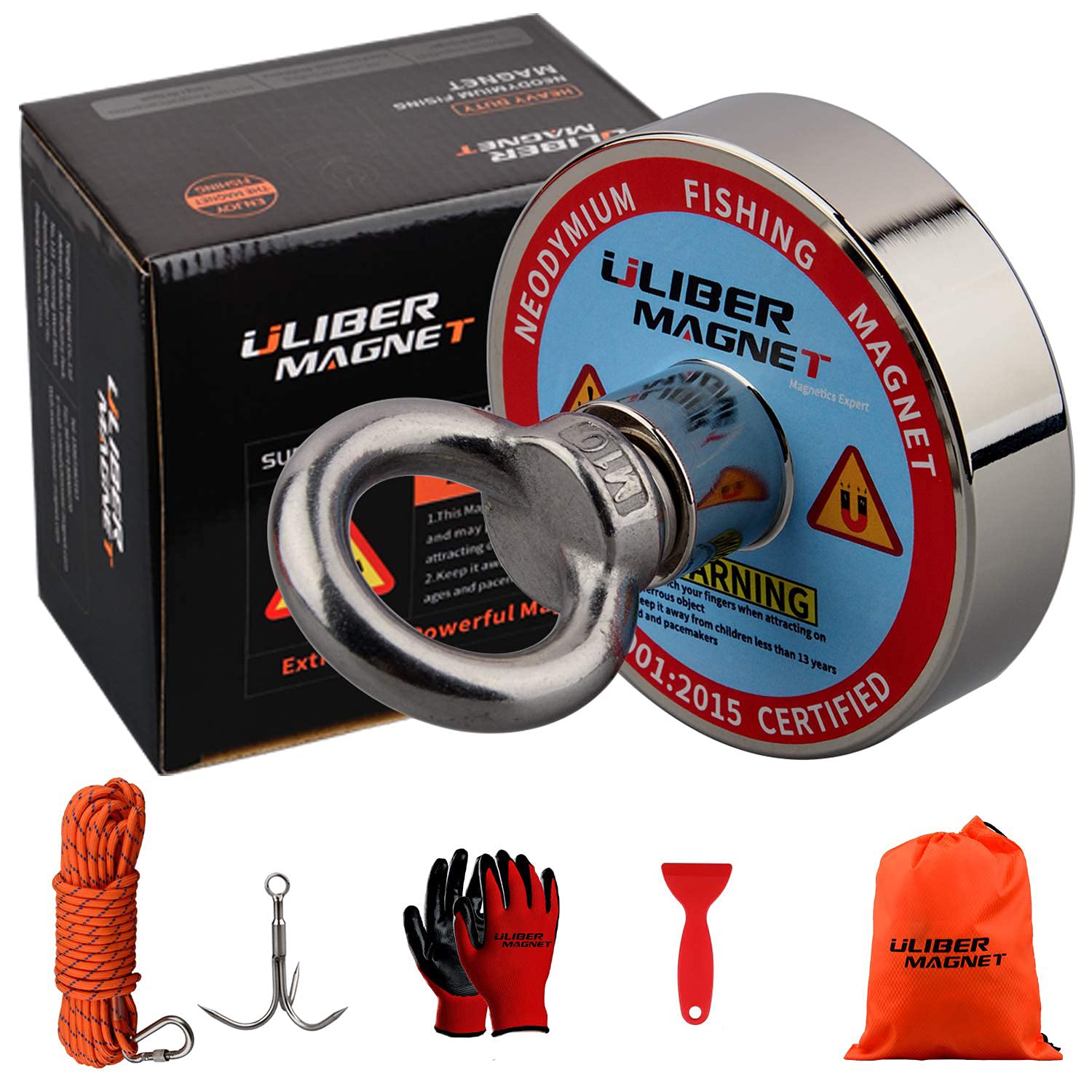 ULIBERMAGNET Fishing Magnet N52 Neodymium Magnets 180kg Pull Force with 20m Rope for Fishing and Magnetic Recovery Salvage Tools Under Water