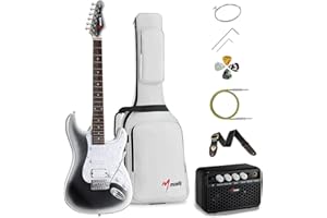 MUSILY MST-1 39 Inch Electric Guitar Kit, Beginner Starter Full Size Solid Body Electric Guitar With HSS Pickups, Gig Bag, Amplifier, Strap, Cable, Picks, String (MetalBlackBurst)