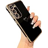 ZTOFERA for Samsung Galaxy S23 Plus 5G Case,Cute Luxury Plating Edge Love Hearts Pattern with Camera Lens Protection Phone Cover for Galaxy S23 Plus 5G 6.6",Black