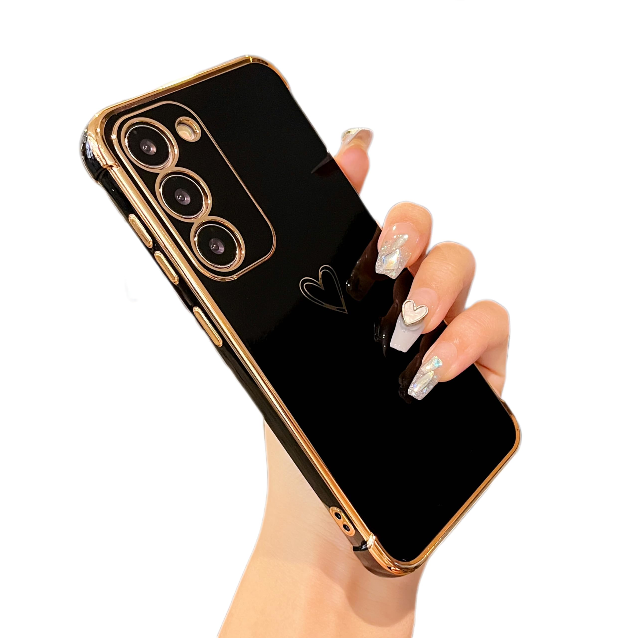 Photo 1 of ZTOFERA for Samsung Galaxy S23 Plus 5G Case,Cute Luxury Plating Edge Love Hearts Pattern with Camera Lens Protection Phone Cover for Galaxy S23 Plus 5G 6.6",Black