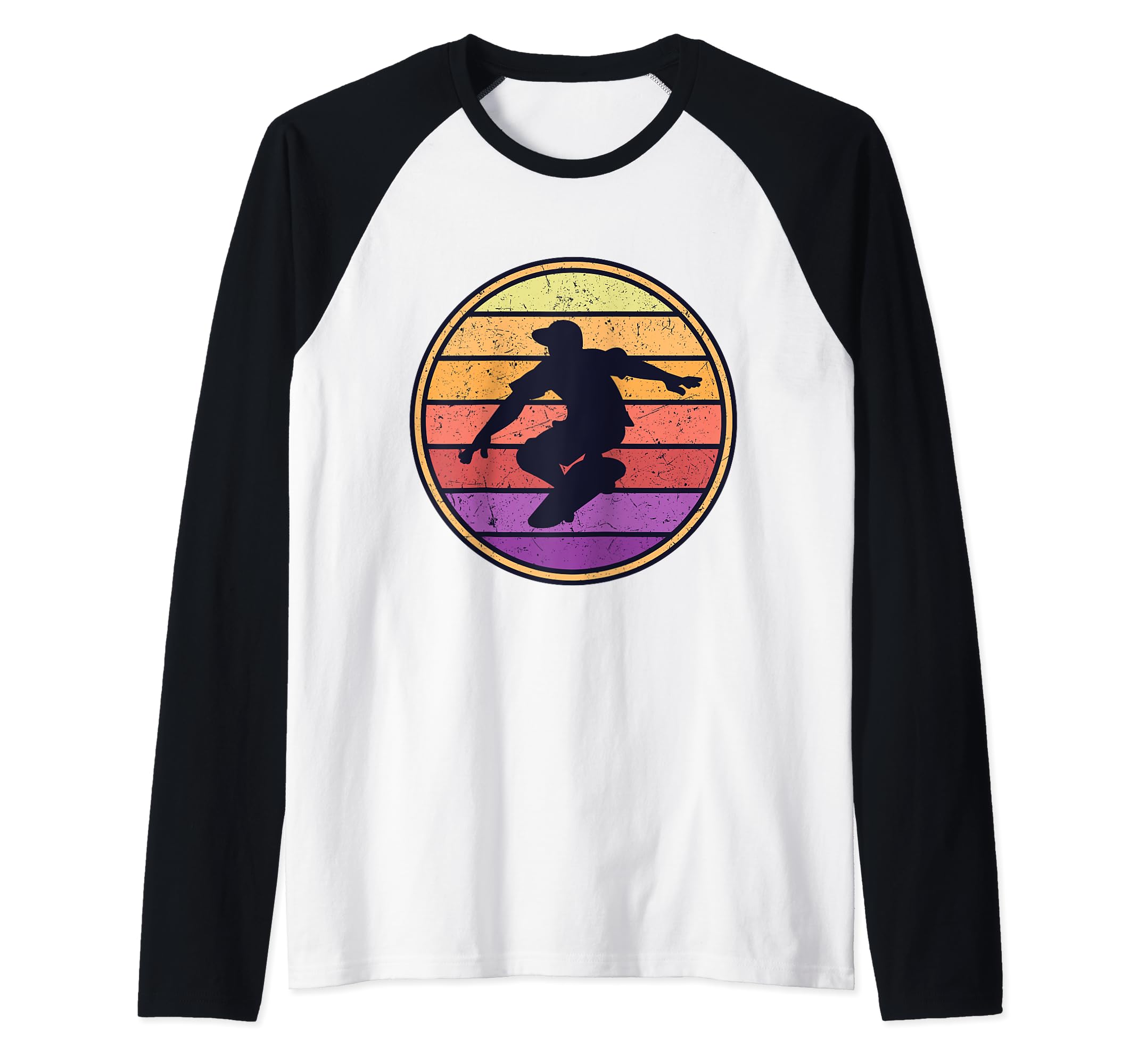 Vintage Skater Retro Skate Skateboard Skateboarding Raglan Baseball Tee