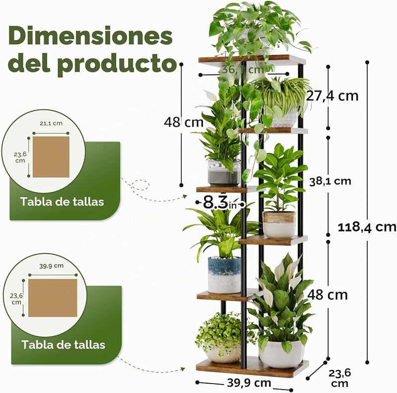 Soporte alto para plantas de interior de 6 niveles, estante de metal marrón, soporte grande para plantas múltiples macetas para patio, jardín, esquina, balcón, sala de estar