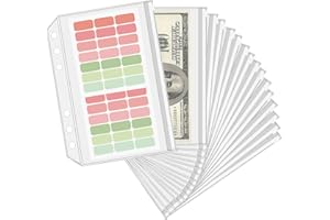 LXWHYP 16 Pcs A5 Binder Envelope Pouches, A5 Zippered Binder Inserts for 6-Ring Budget Cash Envelope System, Clear envelopes for Money Saving and Budgeting, with 42 Sticky Binder Labels