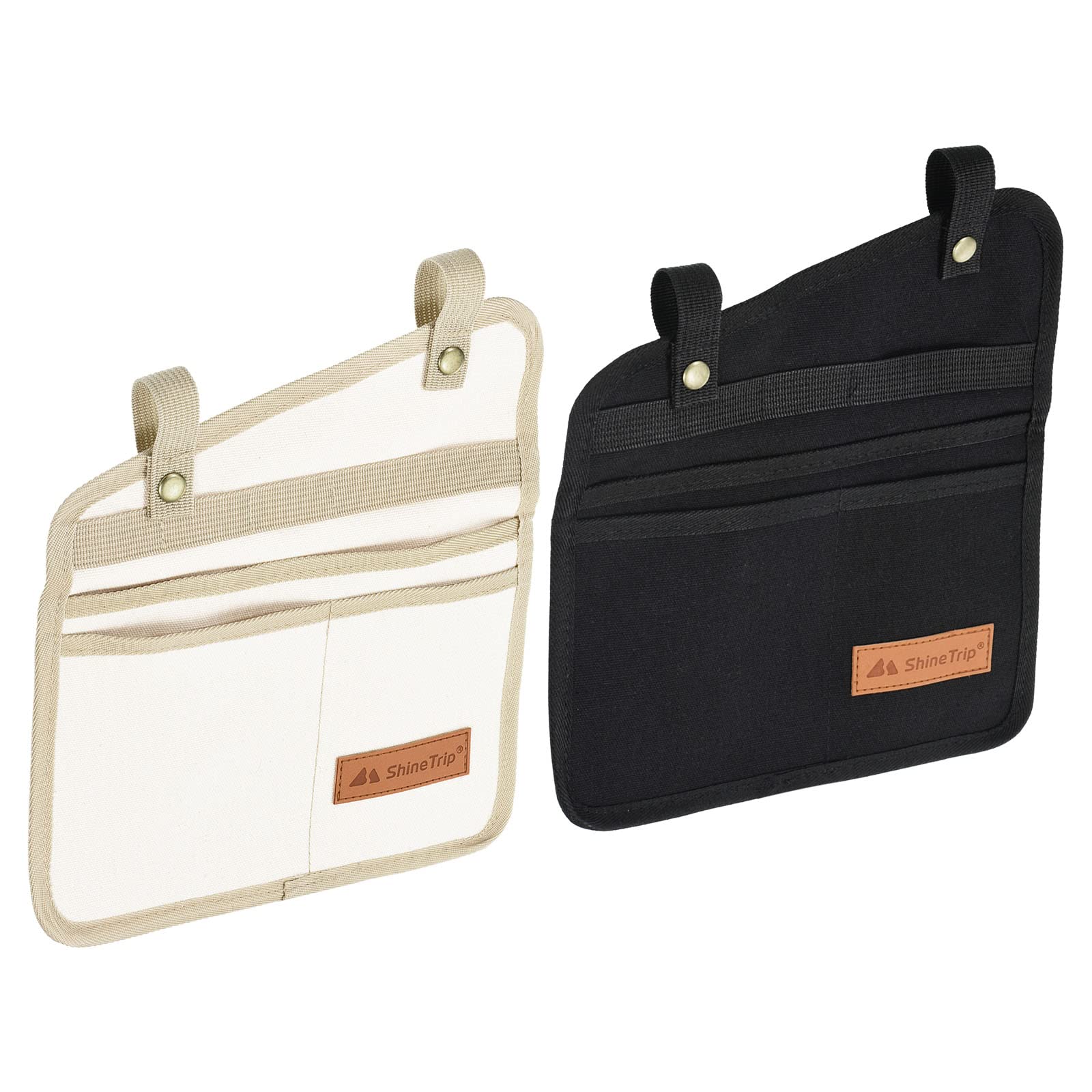 PATIKIL Beach Chair Armrest Bag, 2 Pack Folding Chair Side Pocket Portable Cup Holder Books Snacks Storage Bag for Camping Outdoors, Beige Black