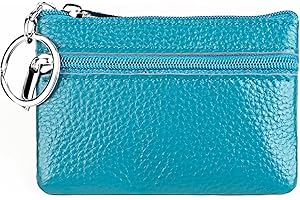 iToolai Women's Leather Small Coin Purse with Keychain, Mini Card Holder Case (Lake Blue)