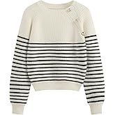CIDER Cropped Sweaters for Women Fall Striped Crewneck Long Sleeve Sweater Fitted Pullover Sweaters Trendy Fall Outfits