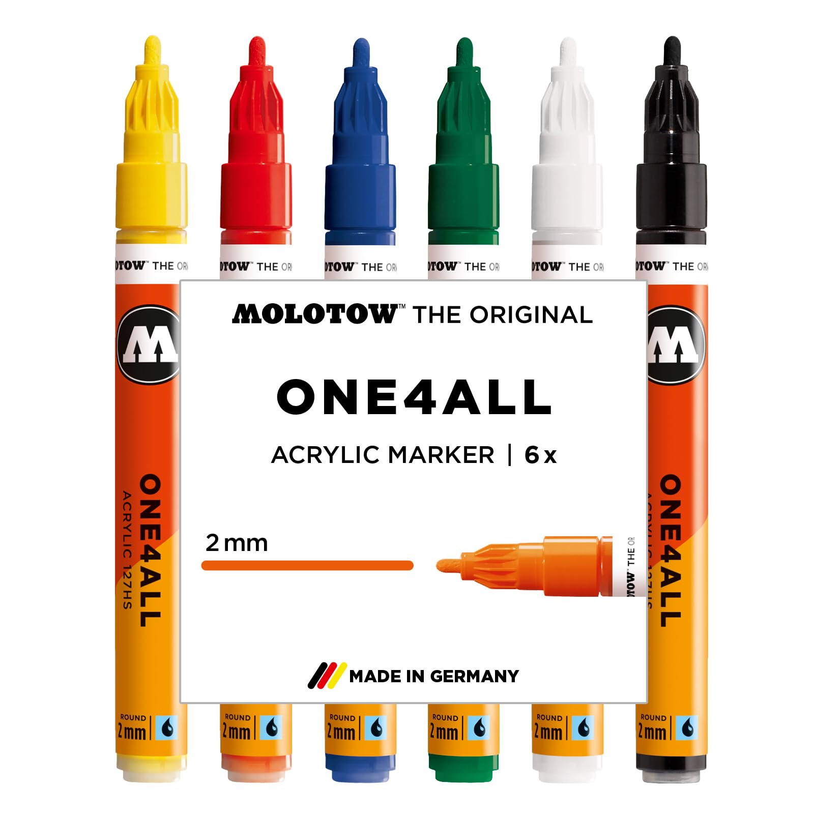MOLOTOW One4All Acrylic Markers - Set Of 6, Basic 1 Colors, 2 Mm MO200810