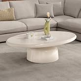 45.7" White Oval Coffee Table, Modern Drum Coffee Table | with 2.4" Thick Top &amp; 19.7" Wide Base, Low Center table for Living Room, Bedroom, Home Office, Ideal for Adults, Kids