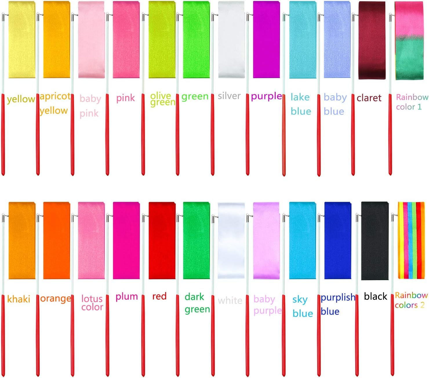 ANECO 24 Pieces Dance Ribbons Streamers Rhythmic Gymnastics Ribbon Wands Artistic Dancing, Baton Twirling, 24 Colors - Image 4