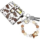 WAFOIRO Highland Cow Wristlet Bracelet Keychain with Wallet Card Holder - Silicone Beaded Keyring Purse for Women Girls