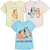 Bluey Shirts 3 Pack, Girls Short Sleeve Shirt for Summer, Pack of 3 Girls Tops, Cotton Kids Tshirt