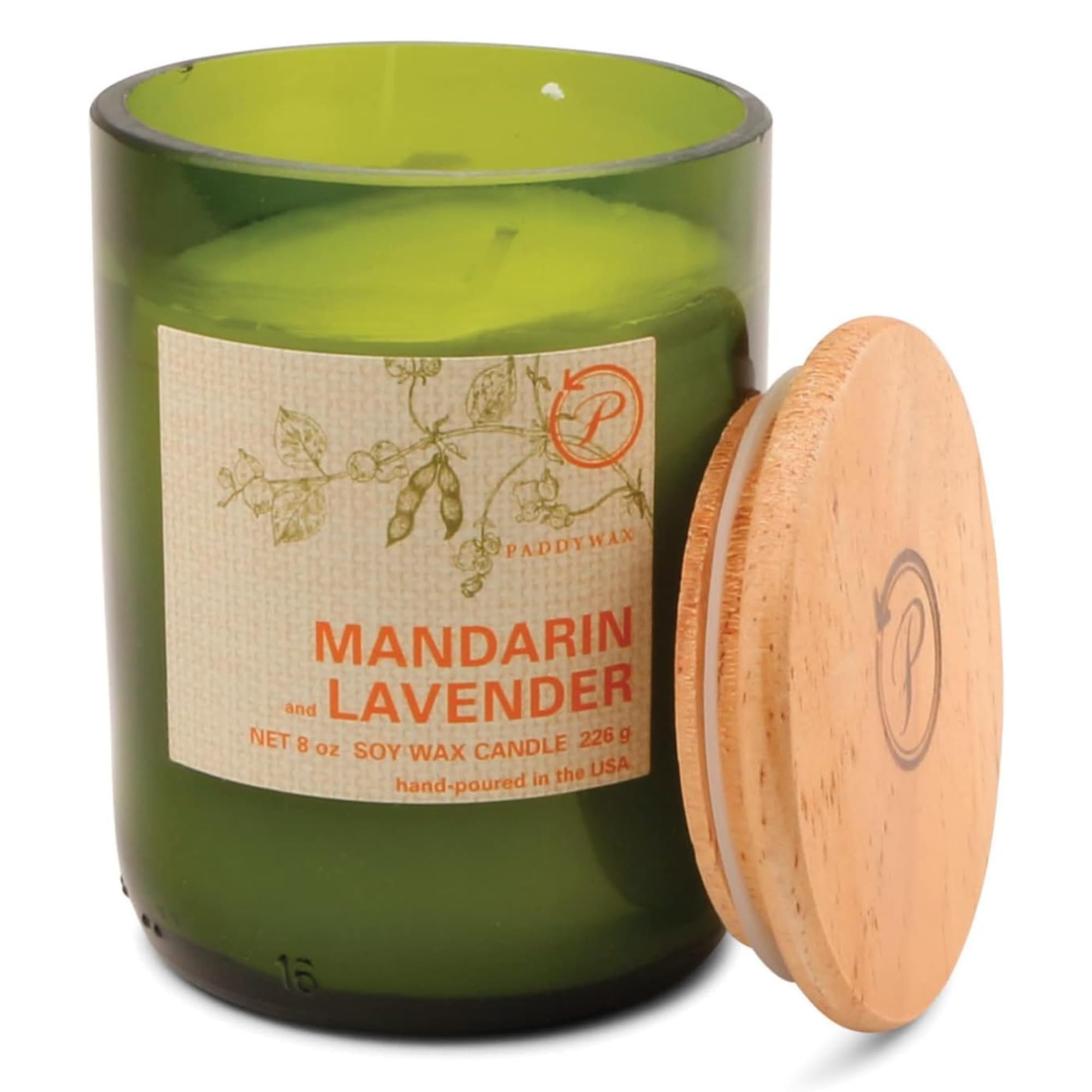 Paddywax Glass Eco Green Mandarin Lavender Candle, Green