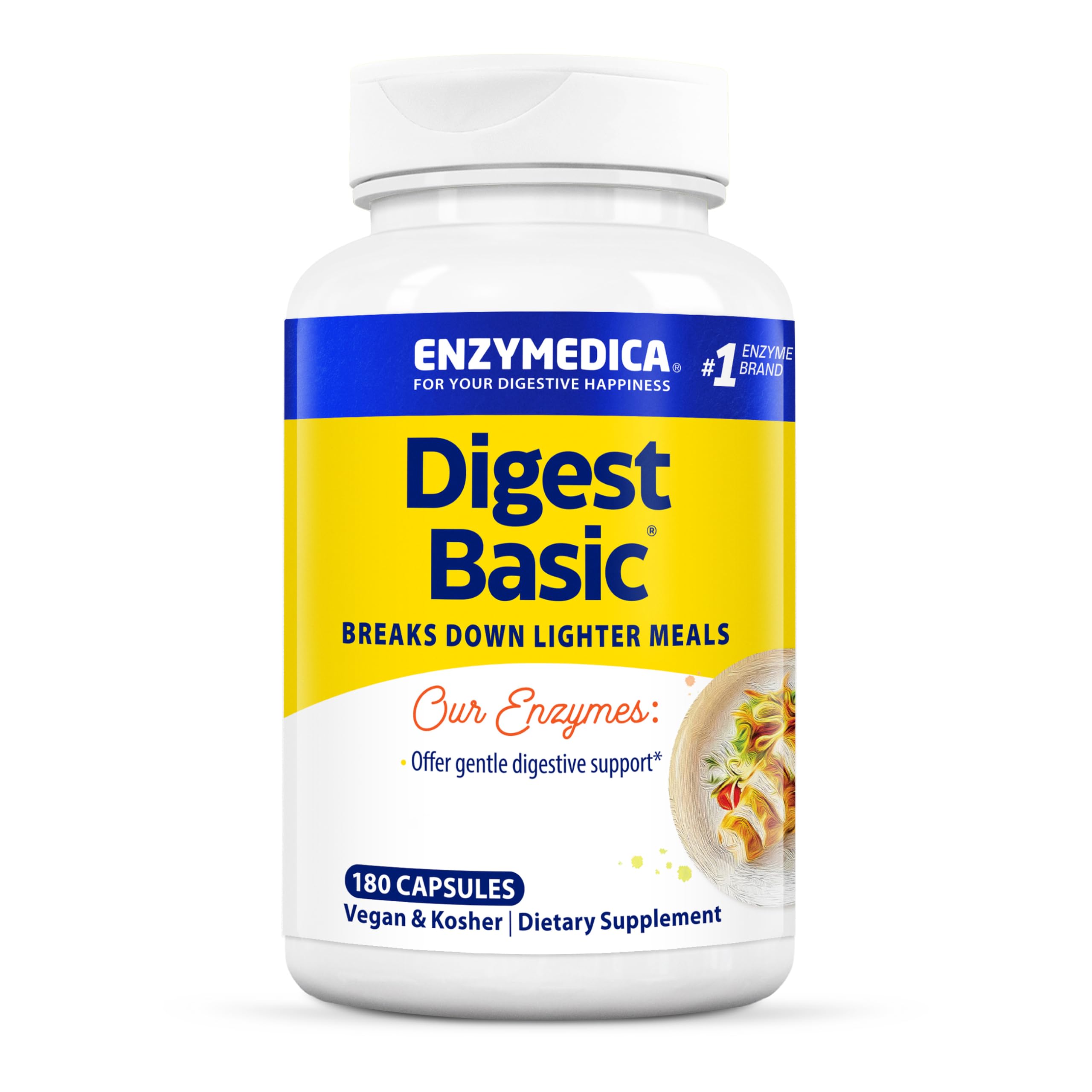 Enzymedica, Digest Basic, Digestive Enzymes, 180 Vegan Capsules, High Dose, Soy Free, Vegetarian, Gluten Free, Non-GMO