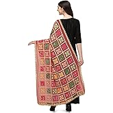 themilestocks Woman's Embroidered Chiffon Garba Dupatta Navratri Wrap Indian Bridal Wedding Phulkari Stole