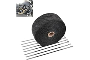 KATUR 2" x50Ft Exhaust Heat Wrap Tap Header Glassfiber Wrap Kit with 8pcs 11.8 Inch Stainless Locking Ties (Black)